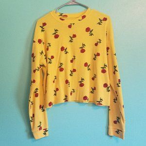 Yellow Waffle Knit Cropped Rose Top